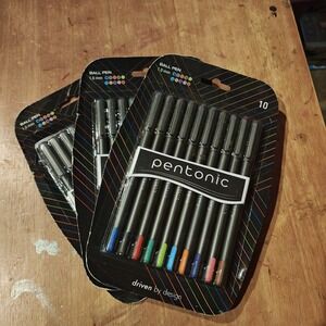 Lot of 3 Pentonic Premium Ball Point Pen 1mm Medium Point 10-Count Assorted